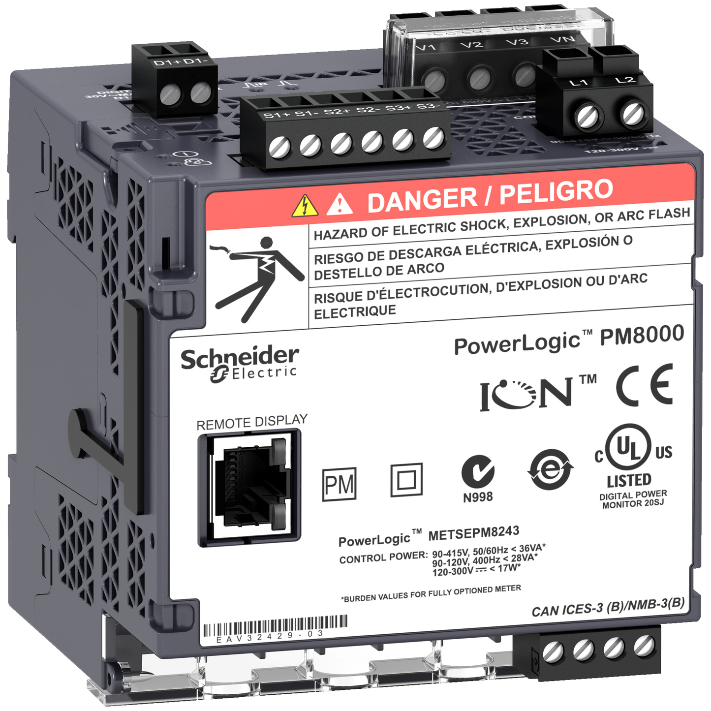 Schneider Electric-METSEPM8343-PowerLogic PM8000 avancée - centrale de mesure - sans écran