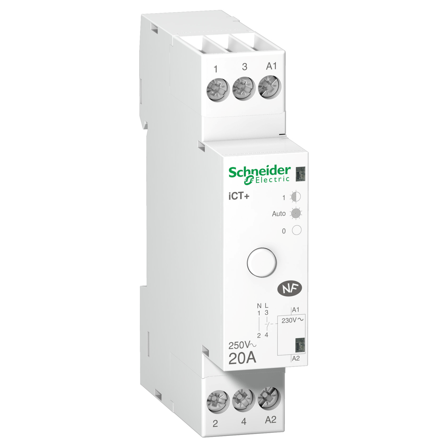 Schneider Electric-A9C15031-Acti9 iCT+HC - Contacteur silencieux à commande manuelle - 1P+N - 20A - 230Vca