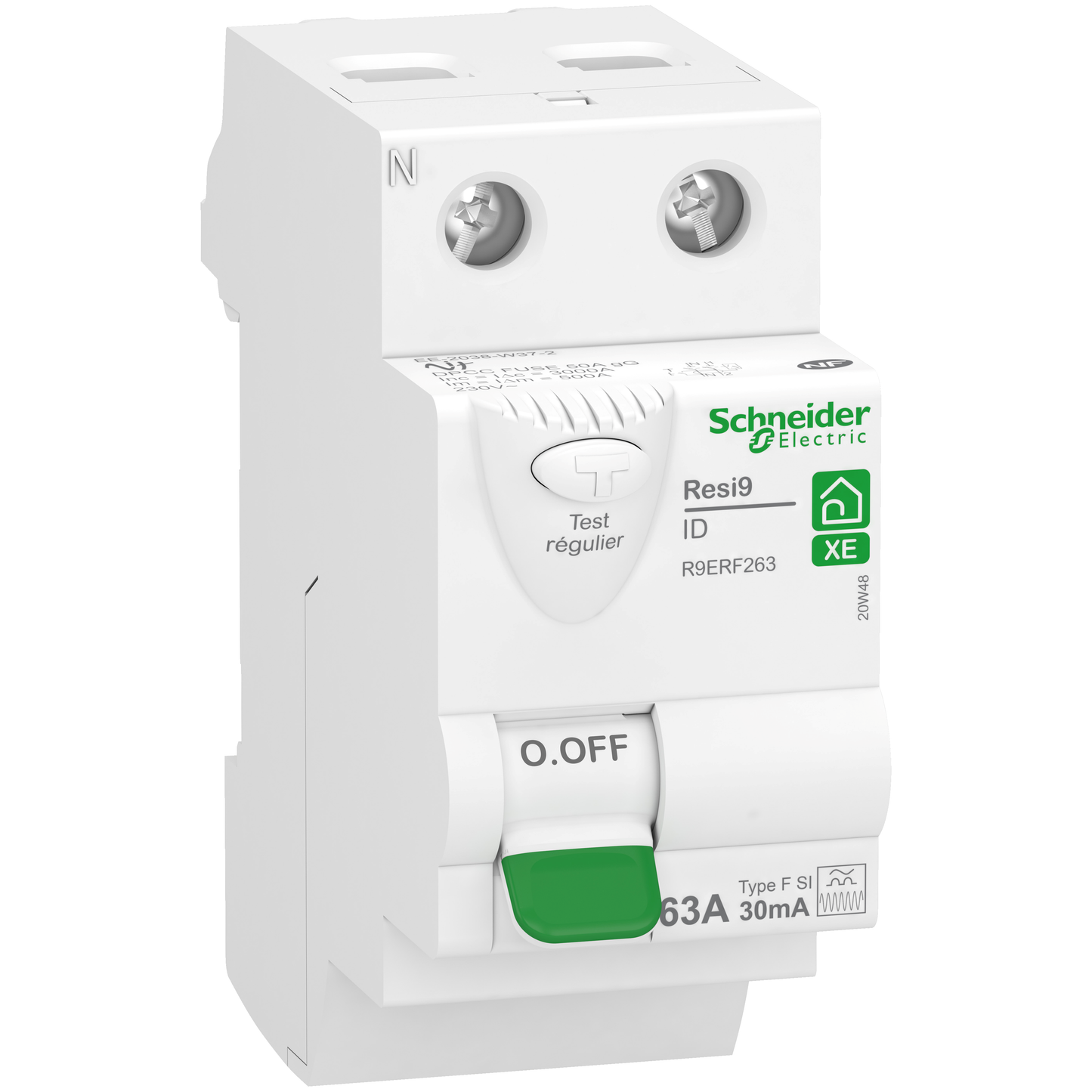 Schneider Electric-R9ERF263-RESI9 XE - interrupteur différentiel - 2P - 63A - 30mA - Type Fsi - embrochable