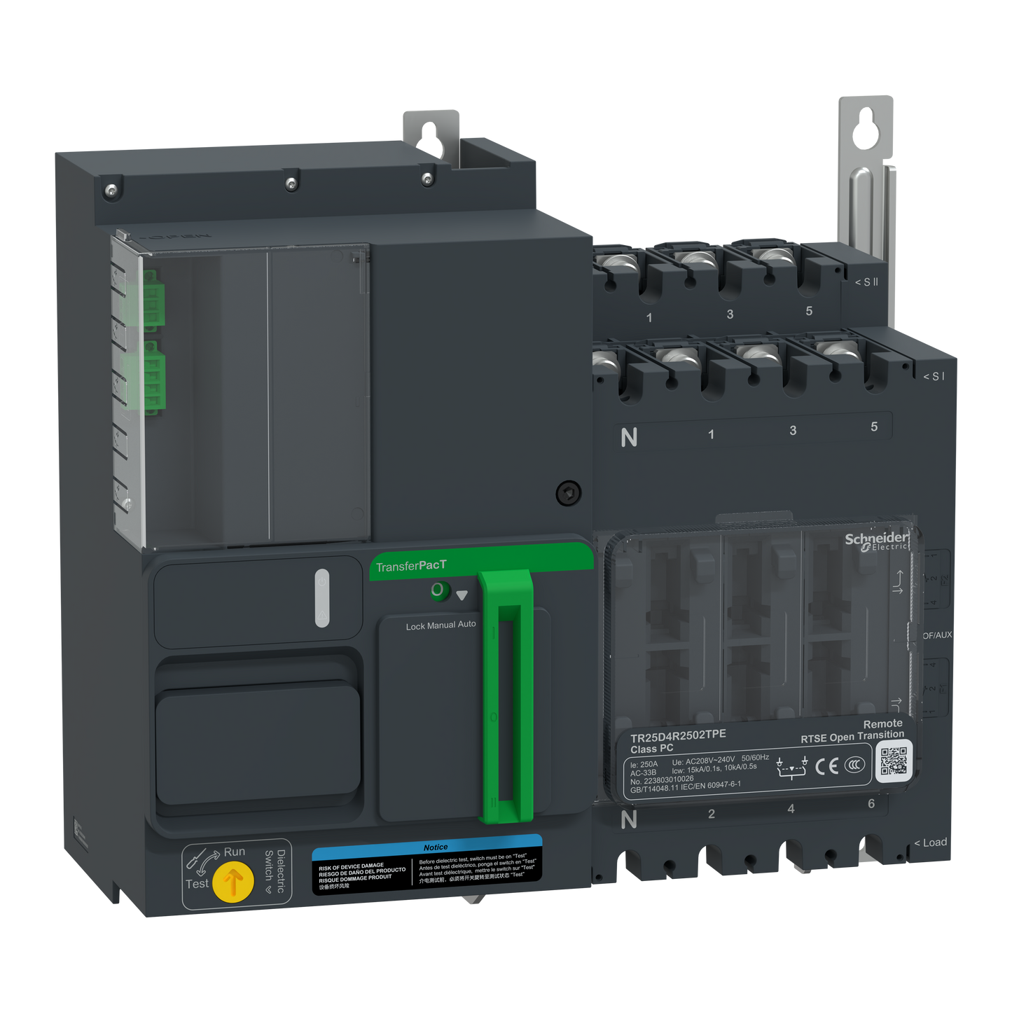 Schneider Electric-TR25D4R2502TPE-TransferPacT TR250 - inverseur de sources - télécommandé - 250A - 4P - 208Vca