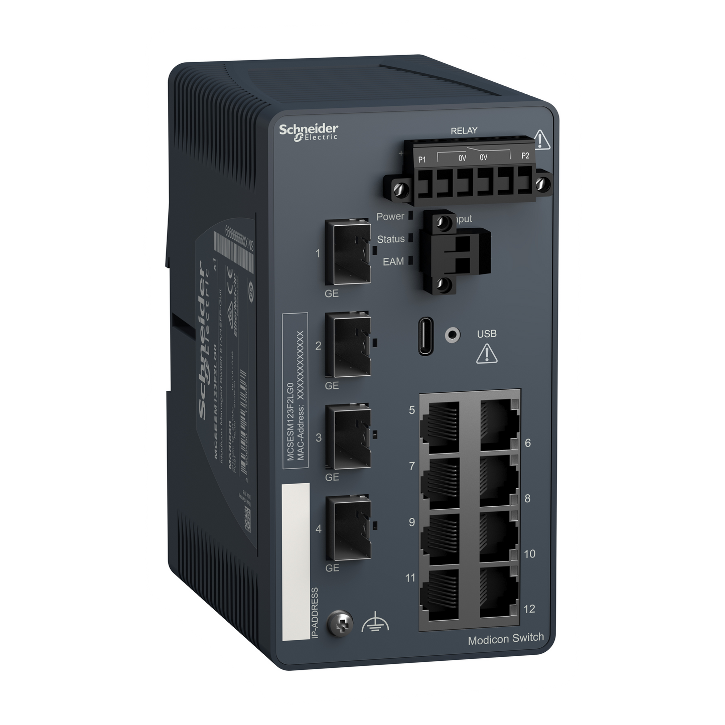 Schneider Electric-MCSESM123F2LG0-Modicon switch administré - 8 ports cuivre et 4 ports cuivre/fibre via SFP