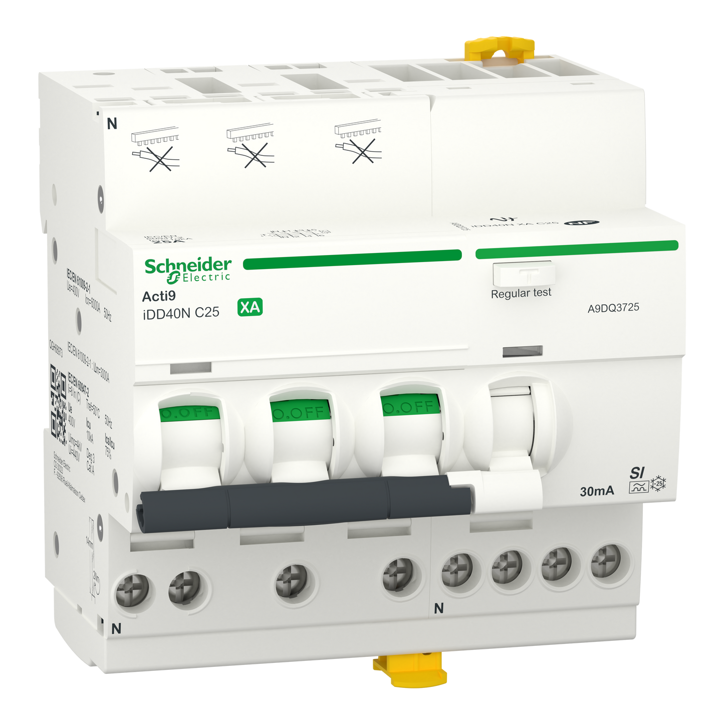 Schneider Electric-A9DQ3725-Acti9 iDD40N XA - Disj. dif. auto - 3P+N 25A - CbC - 6000A/10kA - 30mA Type A-SI