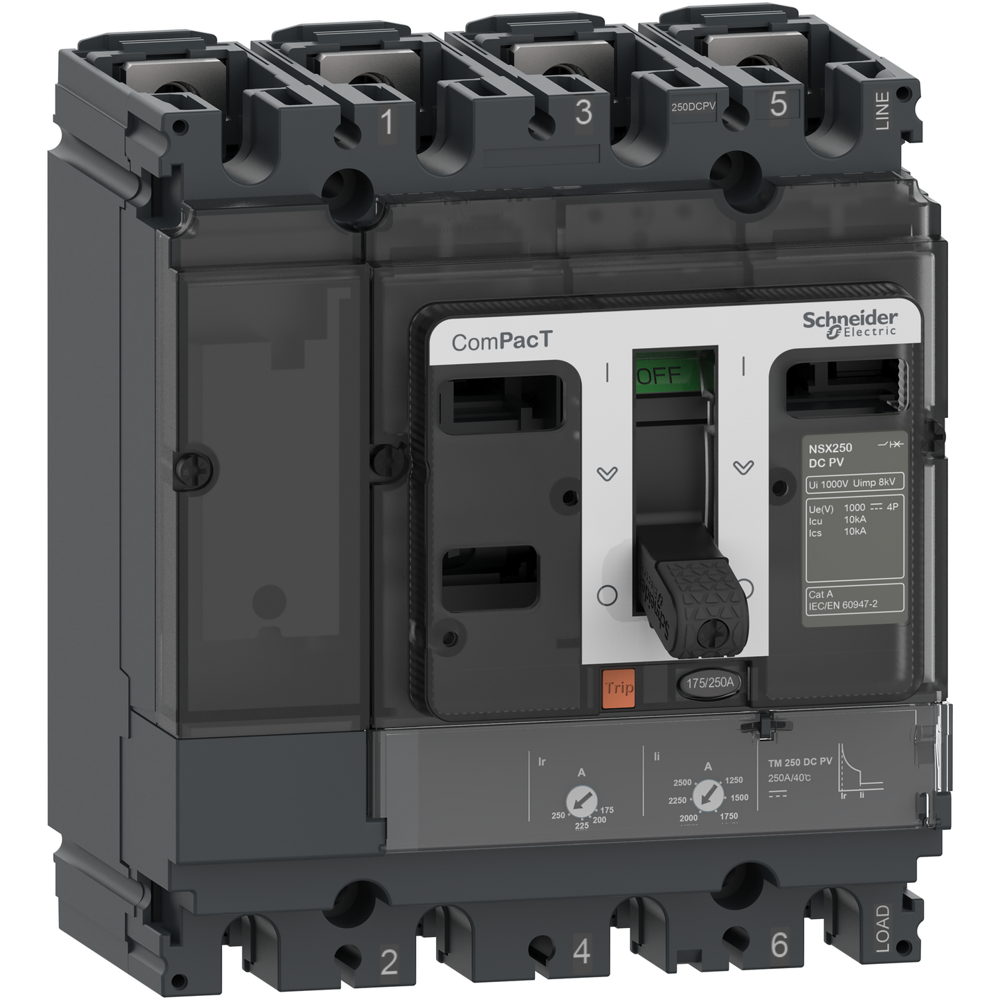 Schneider Electric-C10F4TM080D1-ComPacT NSX80 DC PV - Disjoncteur - TM-DC PV 80A - 4P4D - 10kA - montage fixe