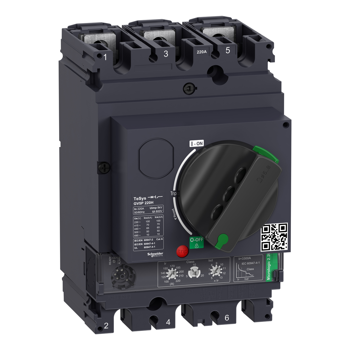 Schneider Electric-GV5P220H-TeSys GV - disjoncteur moteur - 100 à 220A - 70kA - 3P - magnéto-thermique