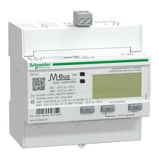 Schneider Electric-A9MEM3235-Acti9 iEM - compteur d'énergie tri - TI - multitarif - alarme kW - Mbus - MID