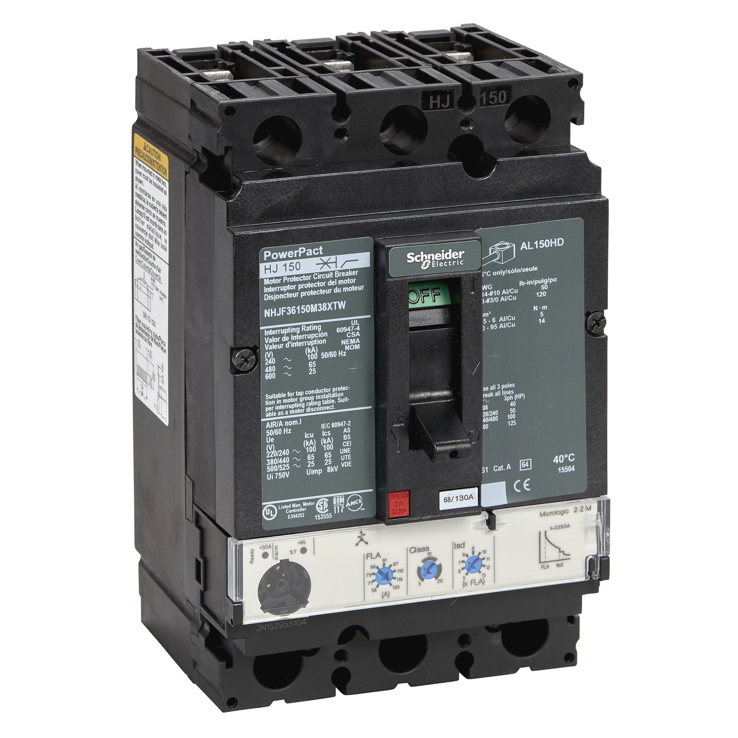 Schneider Electric-NHJF36150M38XTW-PowerPact H - disjoncteur 150A - sans bornes - 65kA Micrologic 2.2 M 150A 3P 3d