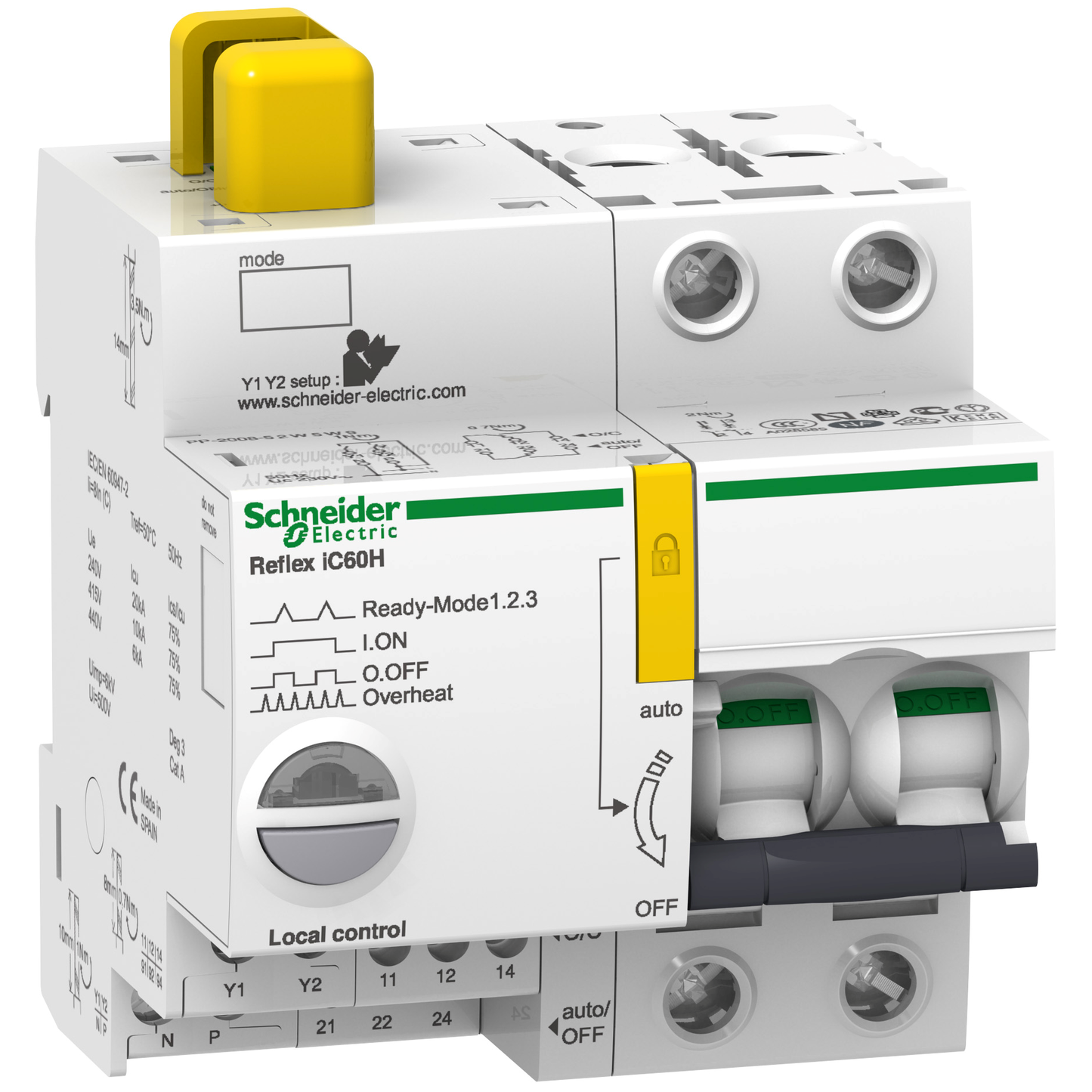 Schneider Electric-A9C66216-Acti9, Reflex iC60H disjonct. à commande intégrée interface Ti24 16A 2P courbe D