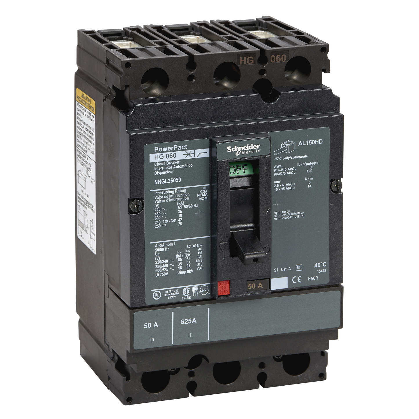 Schneider Electric-NHGL36050-PowerPact H - disjoncteur 150A - avec bornes - 35kA - TMD - 50A - 3P 3d