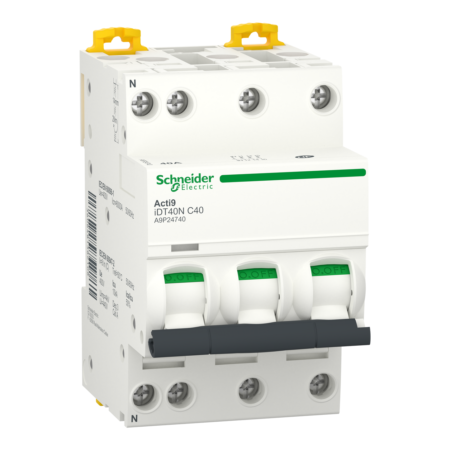 Schneider Electric-A9P24740-Acti9 iDT40N - Disjoncteur modulaire - 3P+N - 40A - Courbe C - 6000A/10kA