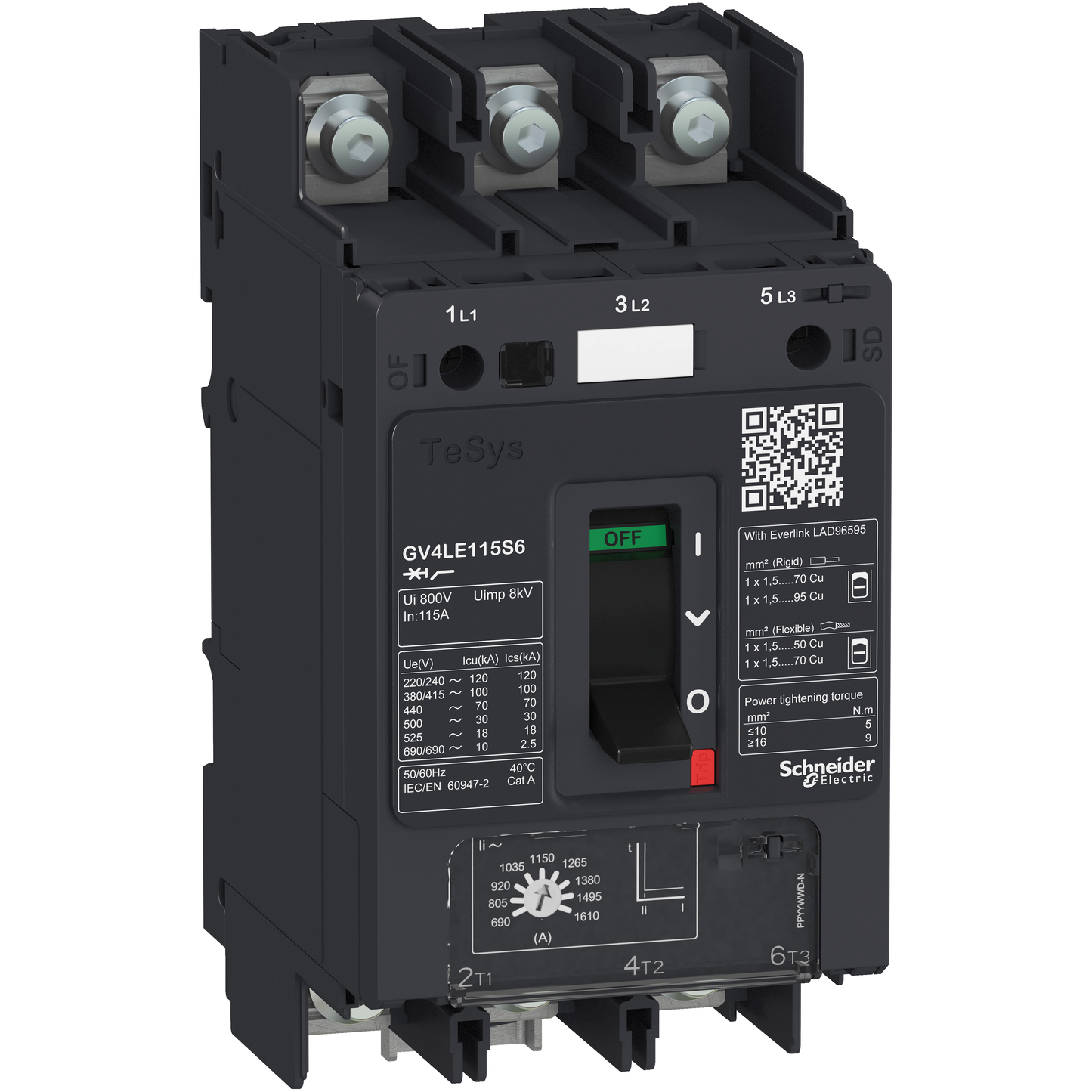 Schneider Electric-GV4LE50N6-TeSys GV - disjoncteur magnétique - In 50A - 50kA - cosses fermées