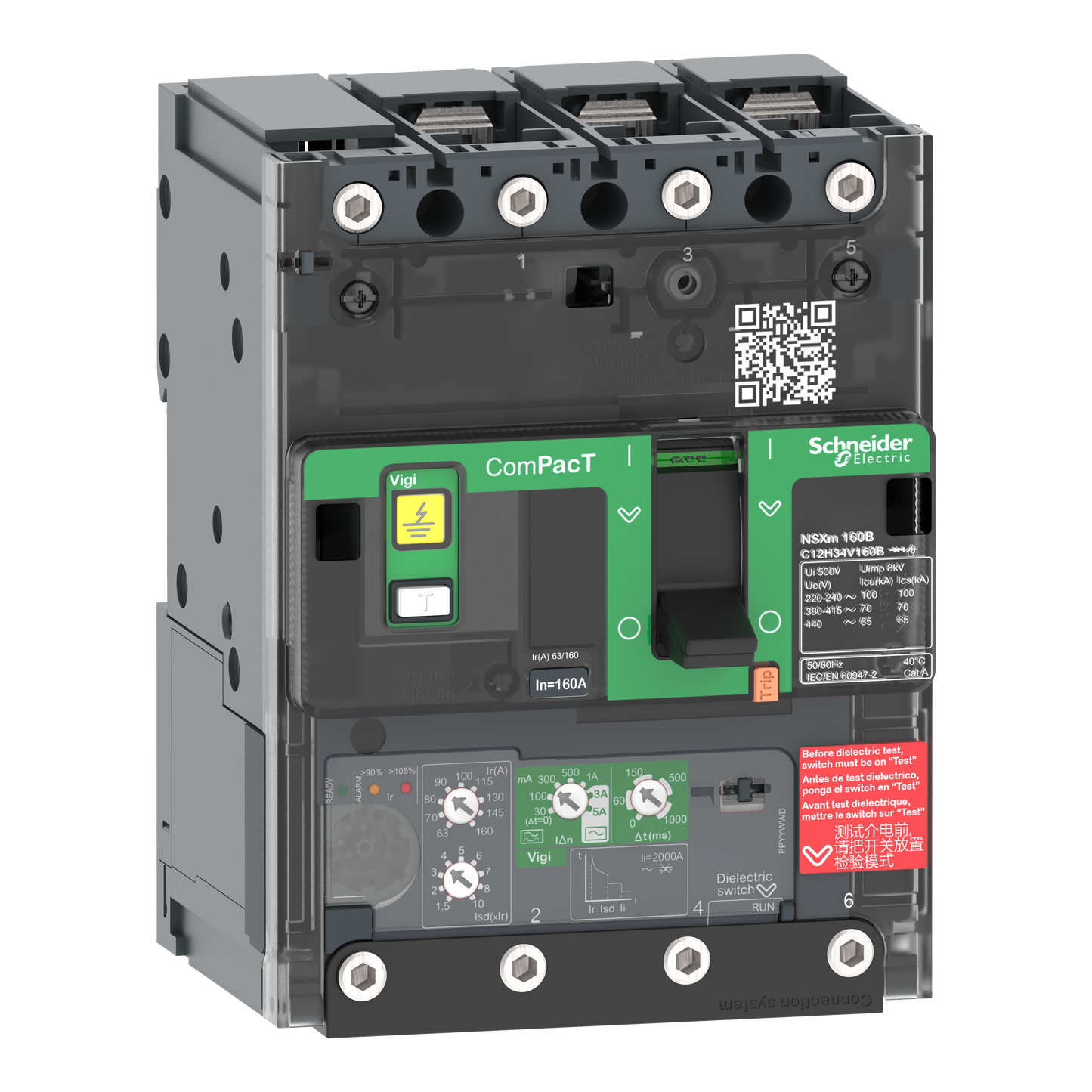 Schneider Electric-C11F34V050B-ComPacT NSXmF - disj Vigi - MicroLogic 4.1 50A - 3P3D - 36kA - borne à cosses