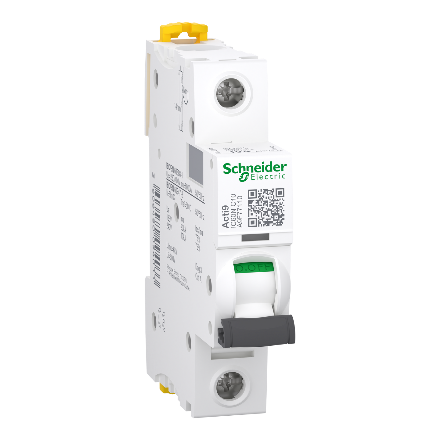 Schneider Electric-A9F77110-Acti9 iC60N - Disjoncteur - 1P - 10A - Courbe C - 230Vca - 6000A/10kA