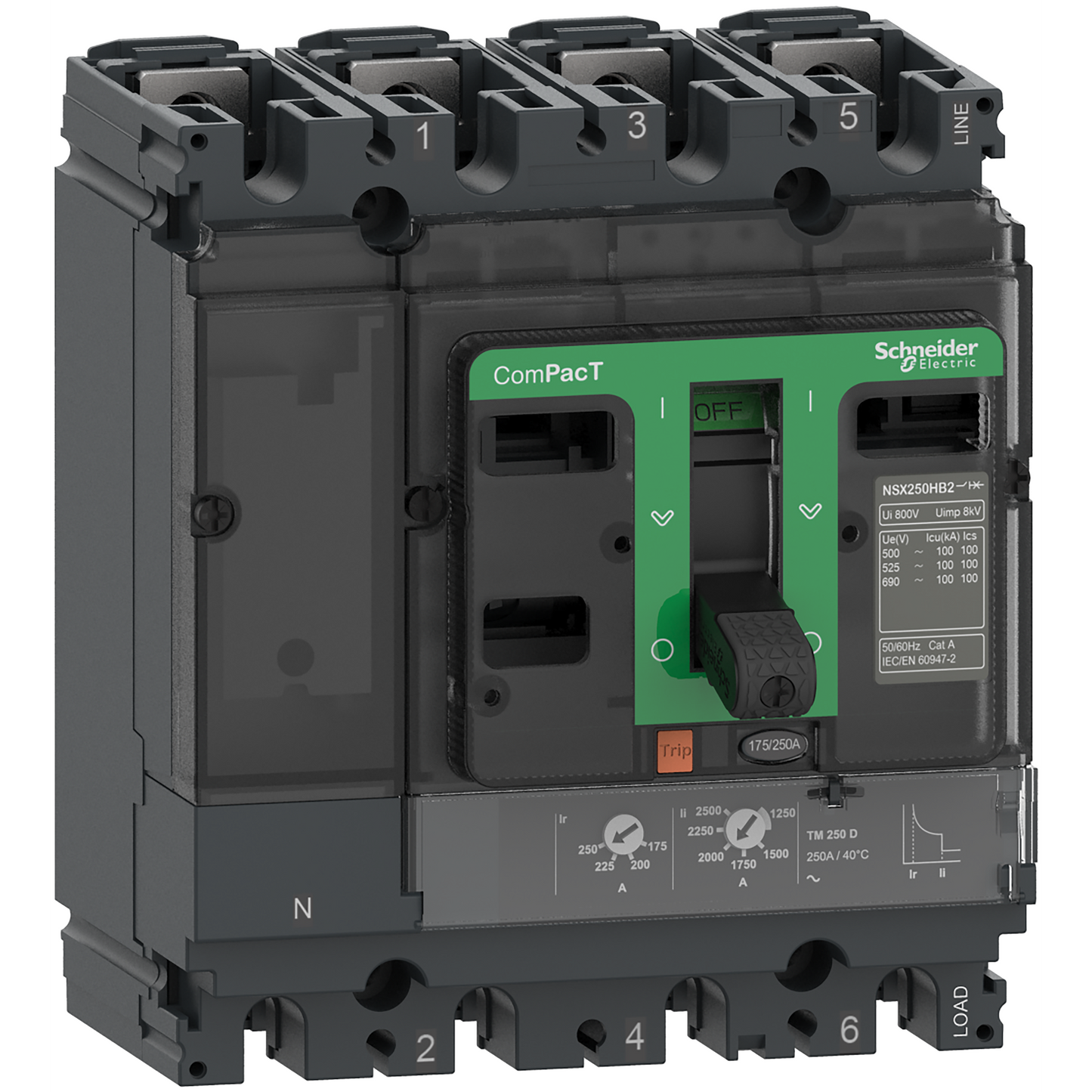 Schneider Electric-C25R4TM200-ComPacT NSX250R - Disjoncteur - TM-D 200A - 4P4D - 200kA - montage fixe