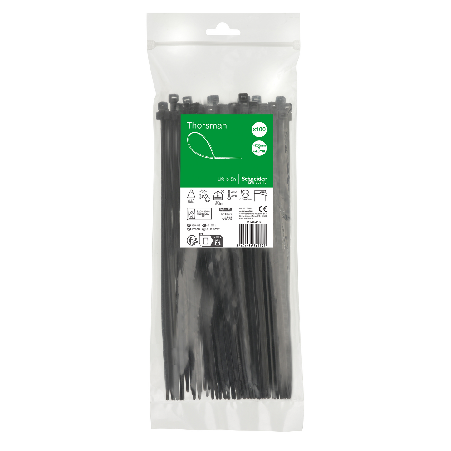 Schneider Electric-IMT46416-Thorsman colliers de serrage 250x4.8 Noir, 100p