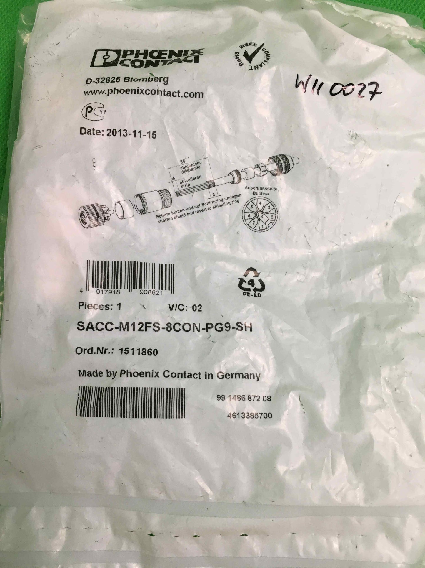 Pheonix Contact-SACC-M12FS-8CON-PG9-SH/SACCM12FS8CONPG9SH