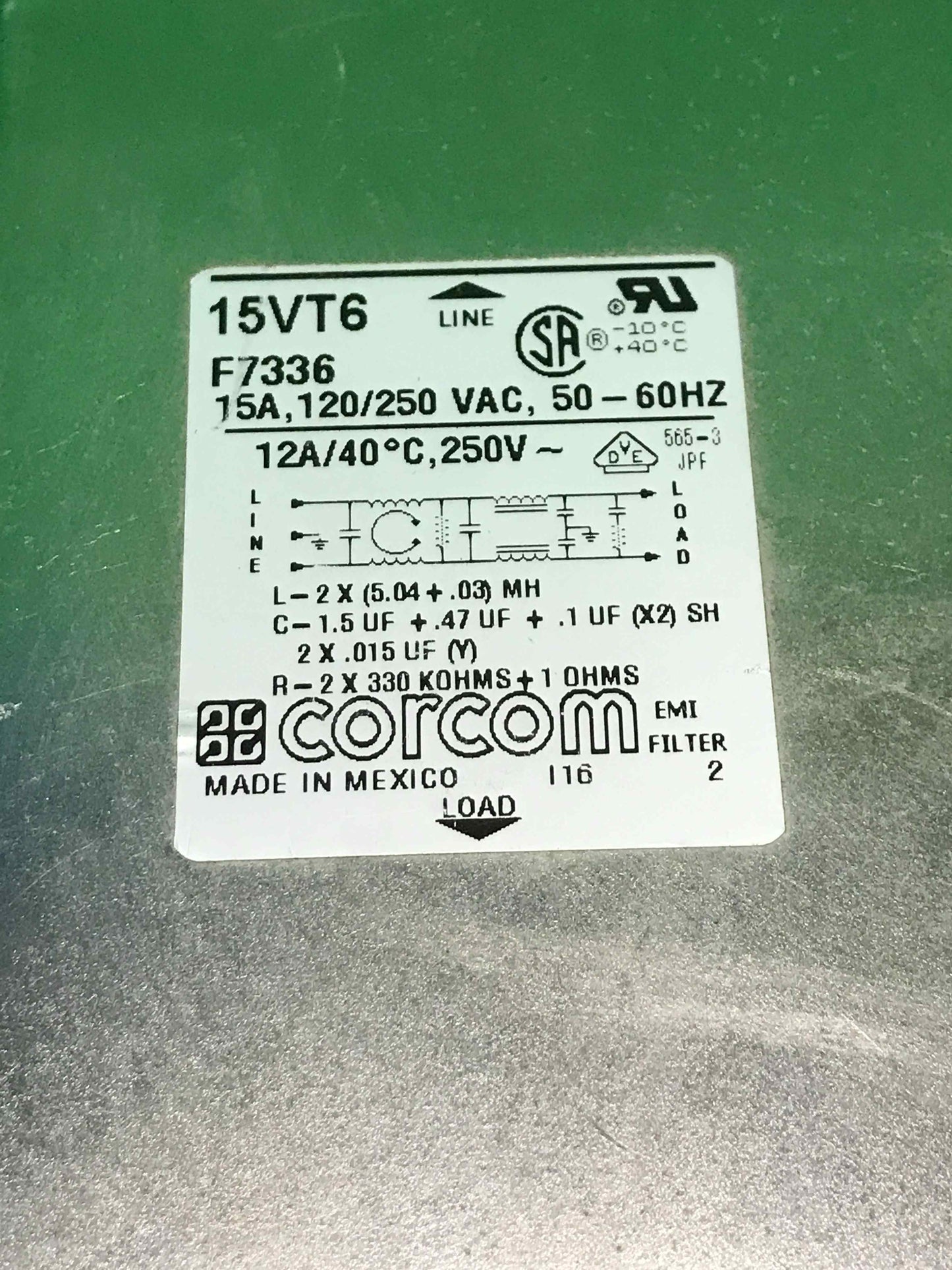 CORCOM 15VT6 15VT6 15A,12A/250 VAC, 50-60HZ