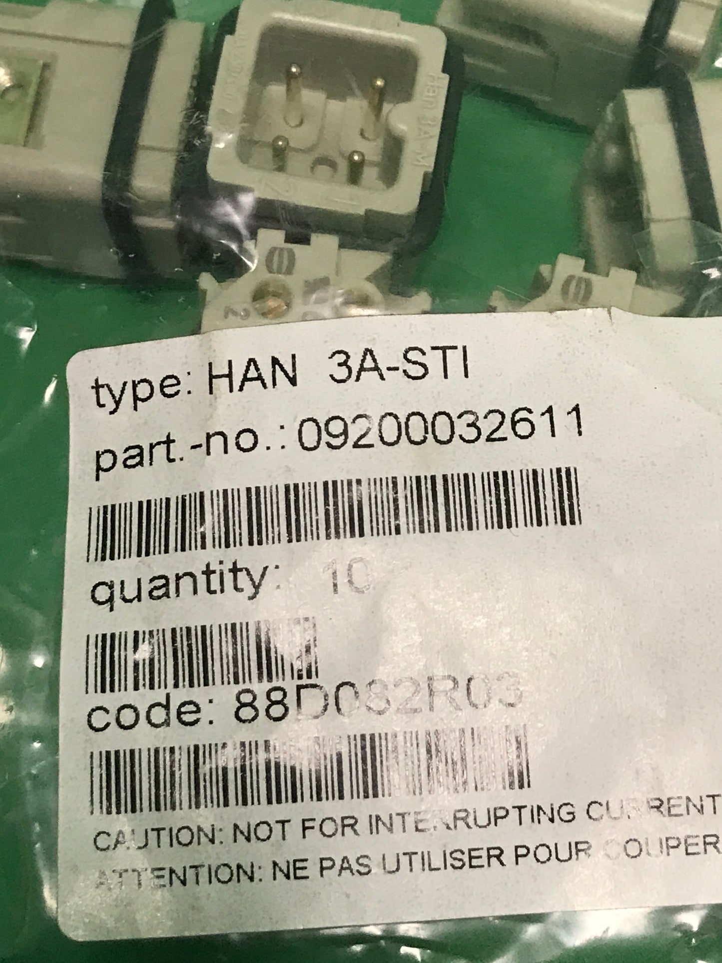 HARTING HAN 3A-STI HAN3ASTI PART NO : 09200032611 BOX OF 10 UNITS