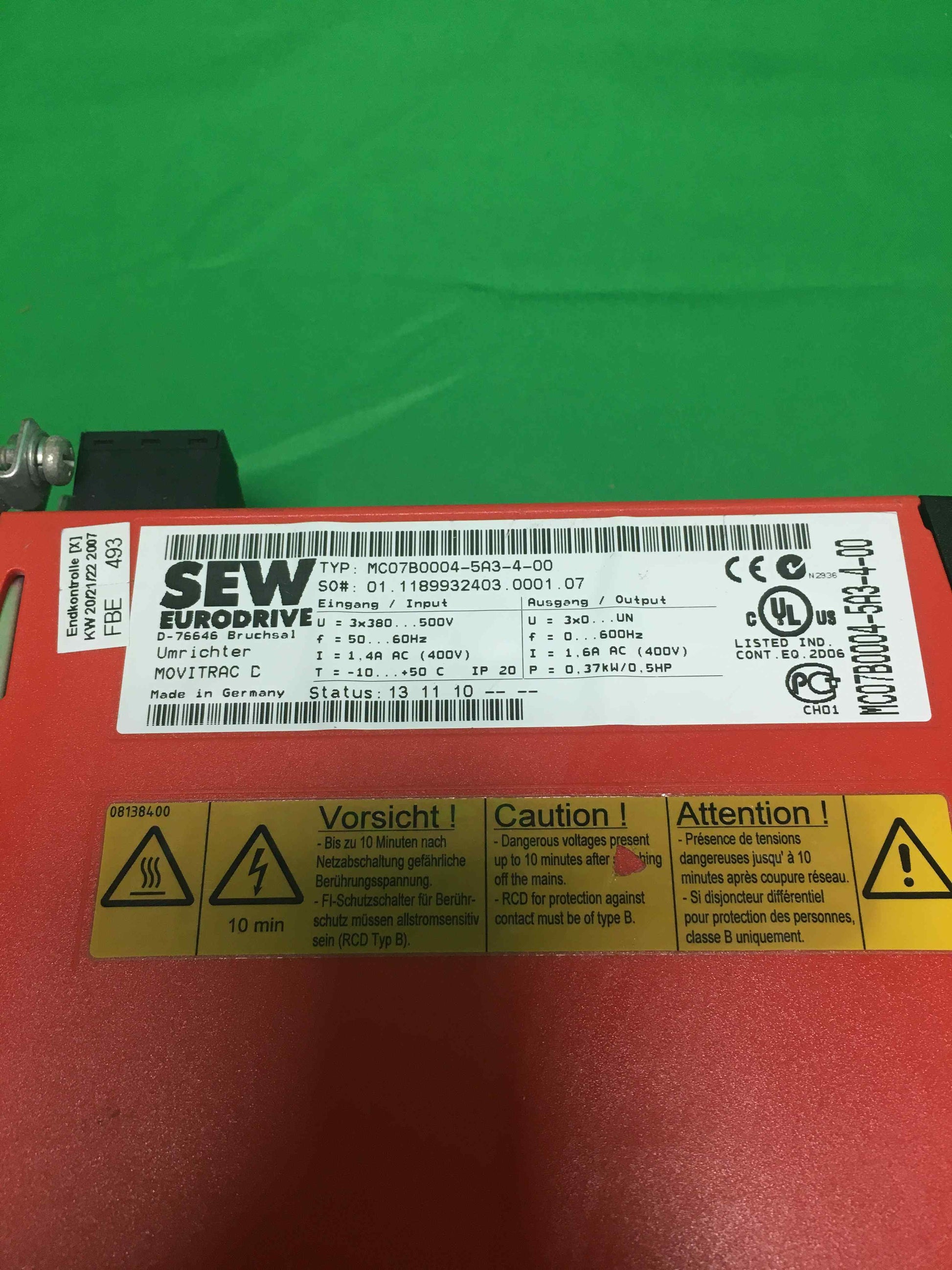 SEW EURODRIVE MC07B0004-5A3-4-00 MC07B00045A3400