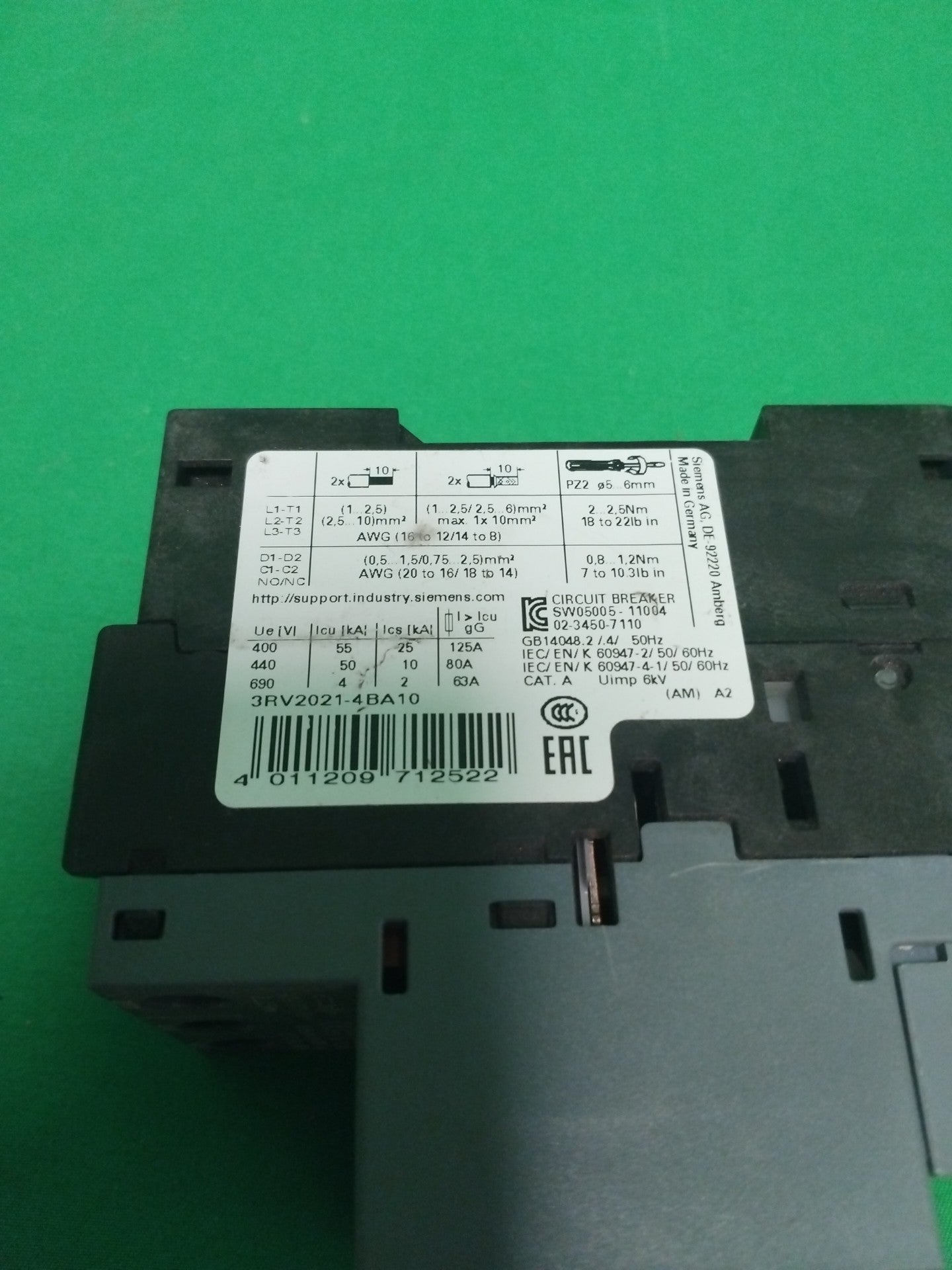 SIEMENS 3RV2021-4BA10 3RV20214BA10 DISJONCTEUR