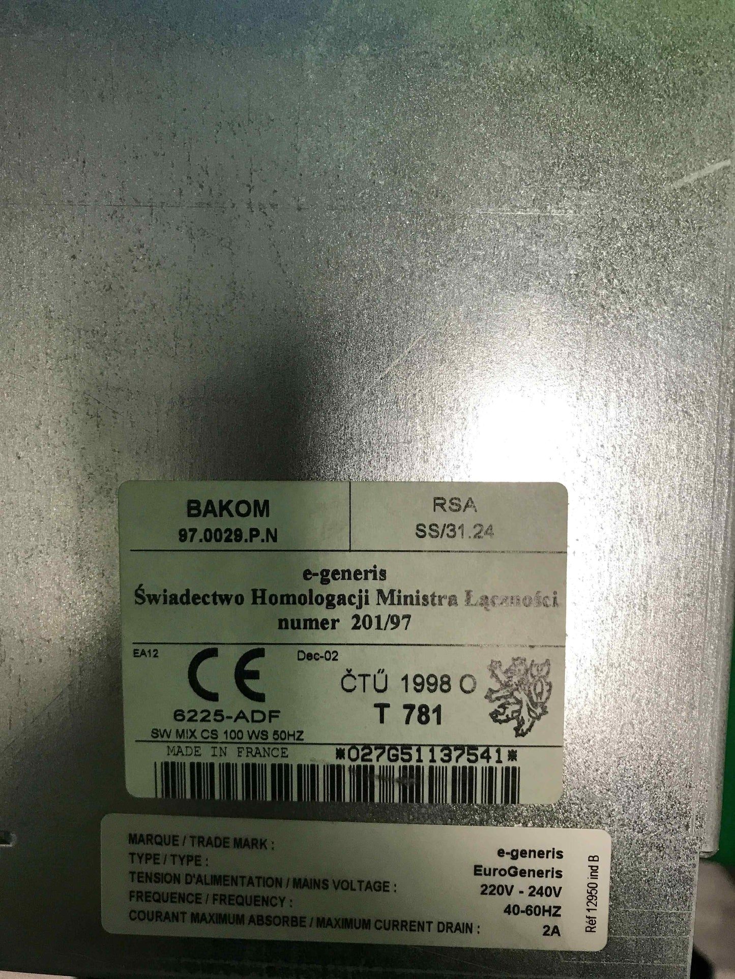 E-GENERIS EUROGENERIS ALIMENTATION 100 W EUROGENERISALIMENTATION100W