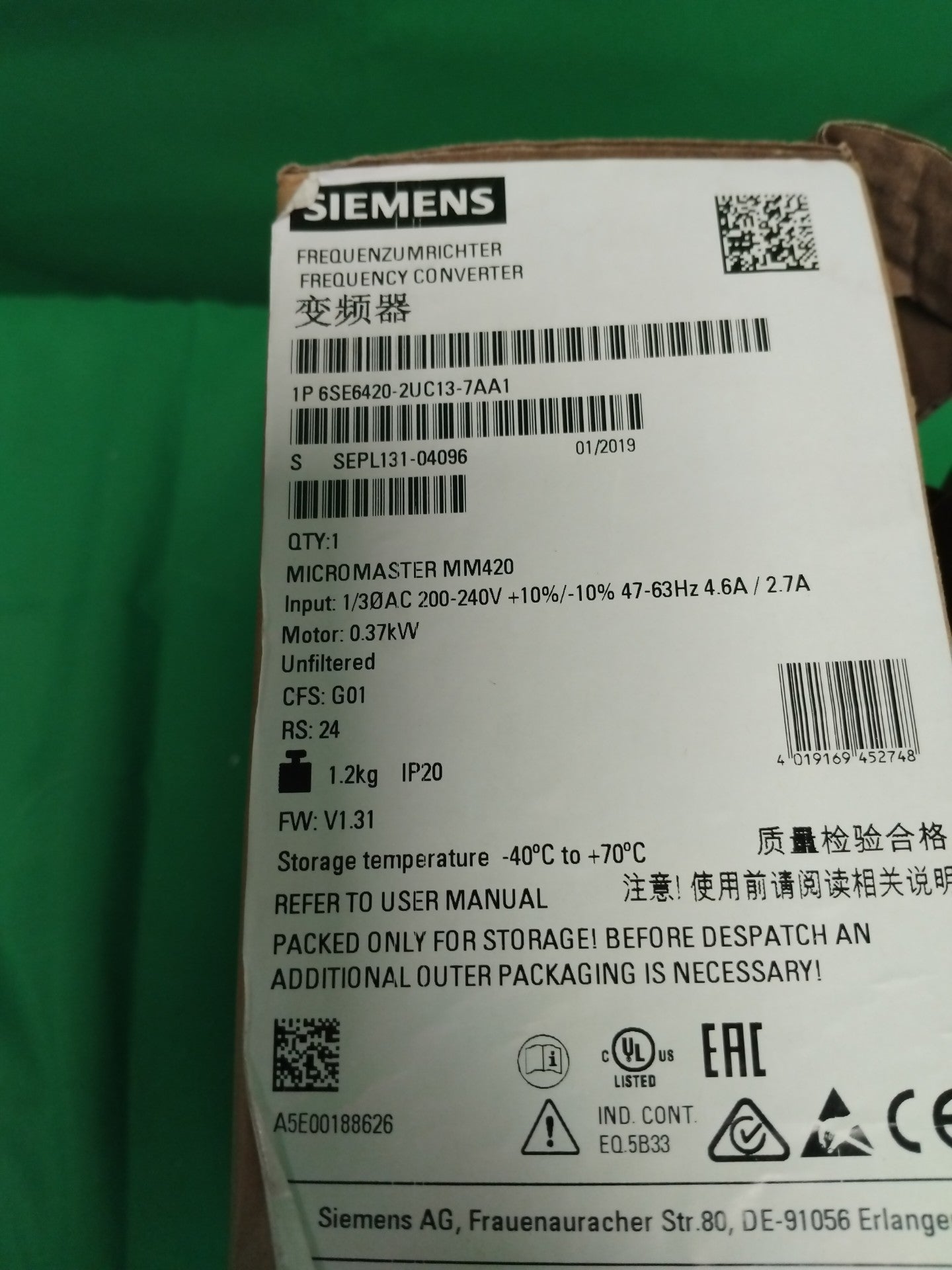 Siemens 6SE6420-2UC13-7AA1 6SE64202UC137AA1