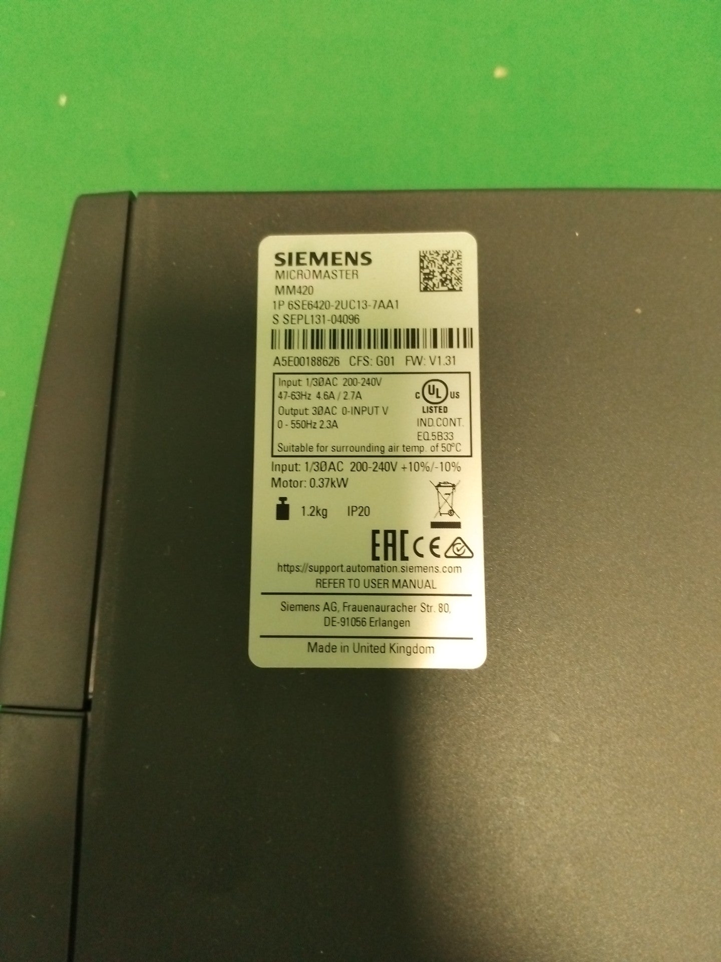 Siemens 6SE6420-2UC13-7AA1 6SE64202UC137AA1