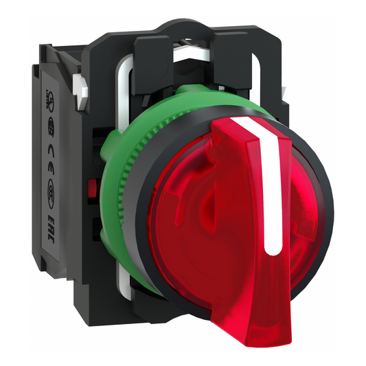 Schneider Electric-XB5AK134M5-Harmony XB5 - bouton à manette lum - Ø22 - 3 pos fix - rouge - 1O+1F - 230V