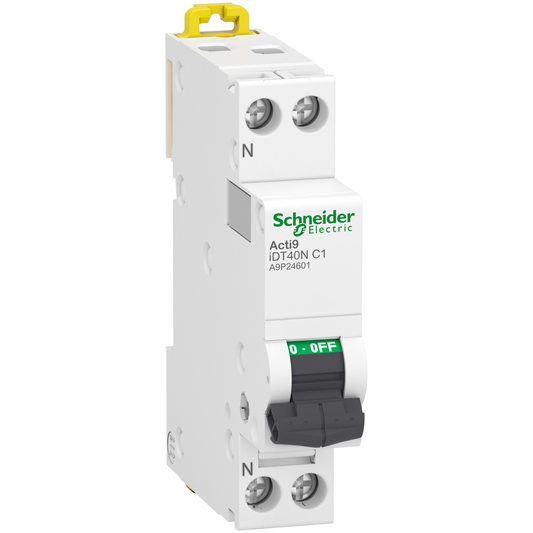 Schneider Electric-A9P24601-Acti9 iDT40N - Disjoncteur modulaire - 1P+N - 1A - Courbe C - 6000A/10kA