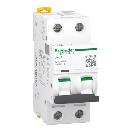 Schneider Electric-A9F76216-Acti9 iC60N - Disjoncteur - 2P - 16A - Courbe B - 400Vca - 6000A/10kA