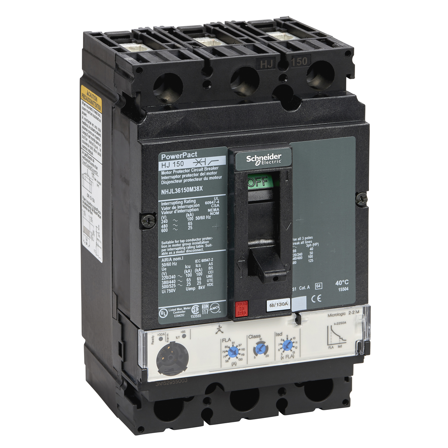 Schneider Electric-NHJL36150M38X-PowerPact H - disjoncteur 150A - avec bornes - 65kA Micrologic 2.2 M 150 A 3P 3d