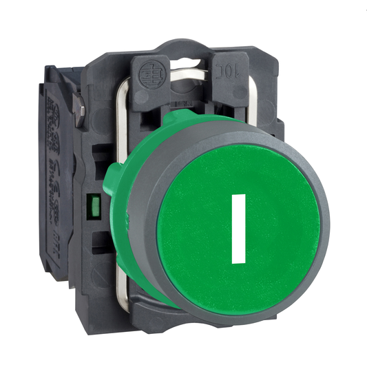 Schneider Electric-XB5AA3311C0-Harmony XB5 - bouton poussoir à impulsion - Ø22 - col grise - marqué - vert - 1F
