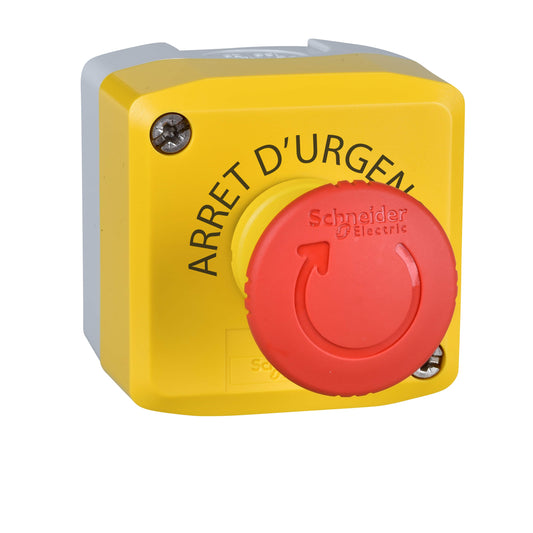 Schneider Electric-XALK1781-Harmony - boite arrêt d'urgence jaune - bouton rouge rotation - 1NC