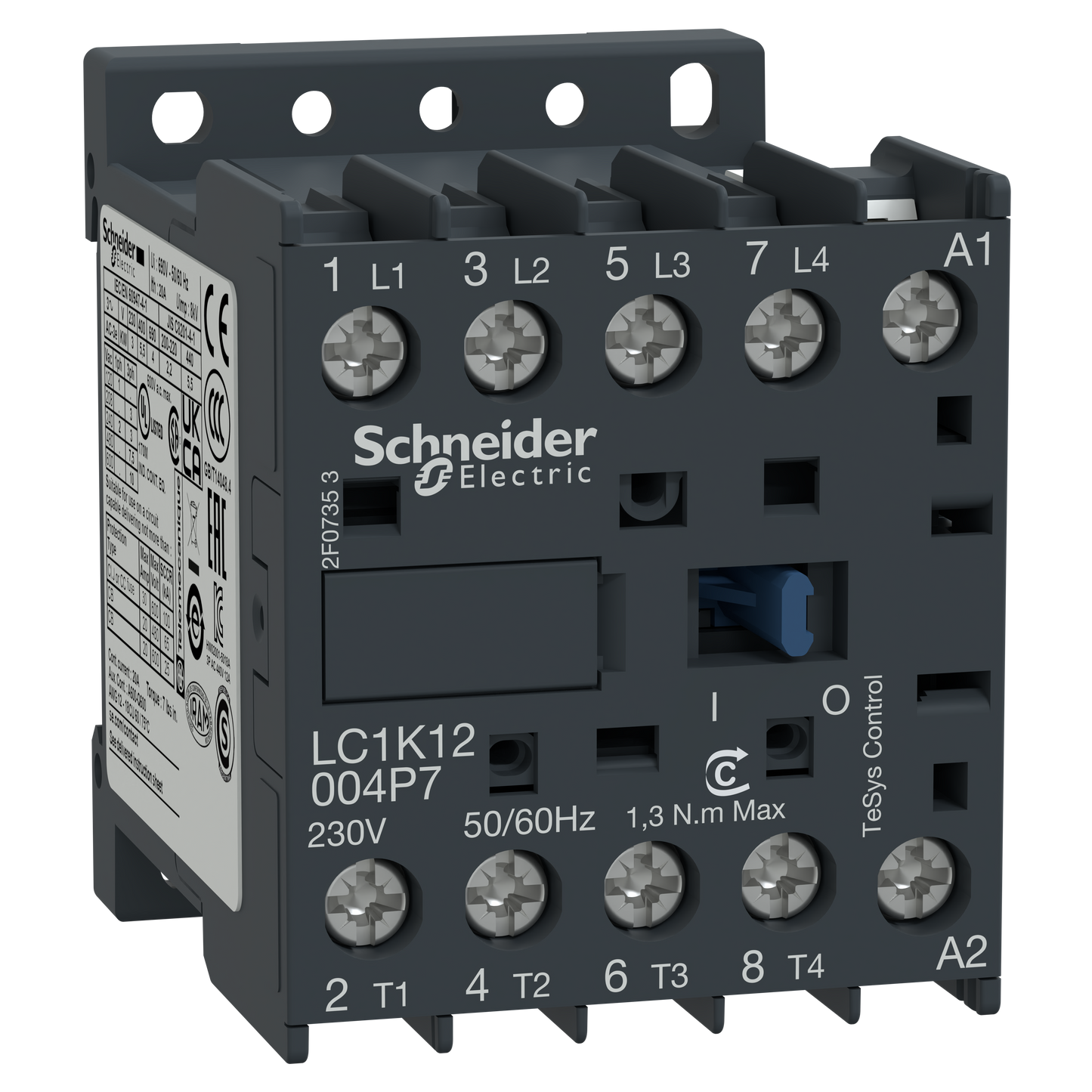 Schneider Electric-LC1K12004P7-TeSys LC1K - contacteur - 4P - AC-1 440V - 20A - bobine 230Vca