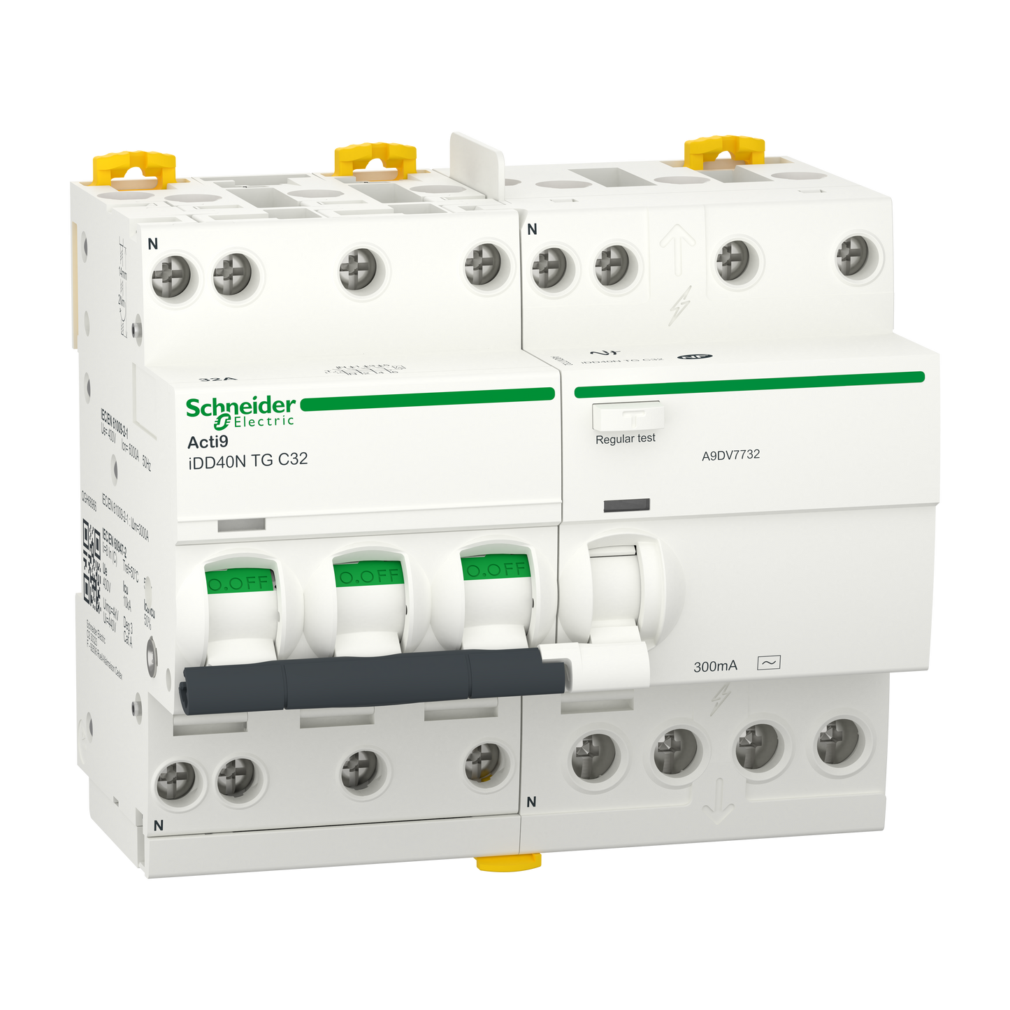 Schneider Electric-A9DV7732-Acti9 iDD40N - Disj dif. tête de grp - 3P+N 32A - C - 6000A/10kA - 300mA Type AC