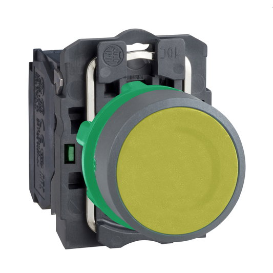 Schneider Electric-XB5AA51C0-Harmony XB5 - bouton poussoir à impulsion - Ø22 - col grise - jaune - 1F - vis
