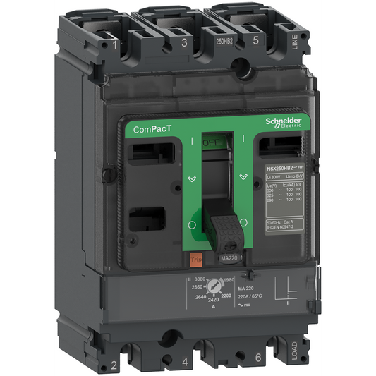 Schneider Electric-C10H3MA050-ComPacT NSX100H - Disjoncteur - MA 50A - 3P3D - 70kA - montage fixe