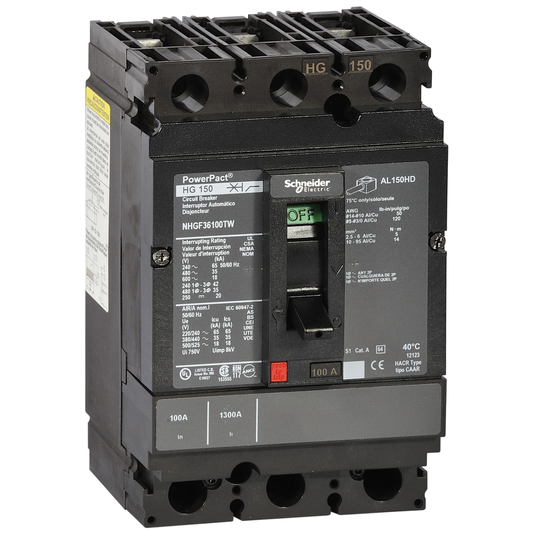 Schneider Electric-NHGF36015TW-PowerPact H - disjoncteur 150A - sans bornes - 35kA - TMD - 15A - 3P 3d