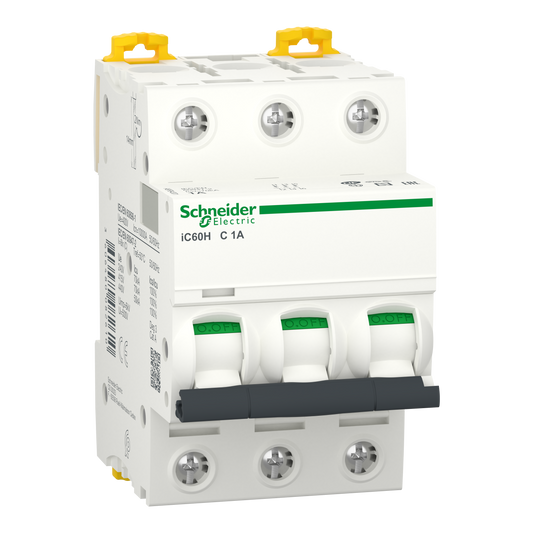 Schneider Electric-A9F84301-Acti9 iC60H - Disjoncteur - 3P - 1A - Courbe C - 400Vca - 10000A/70kA
