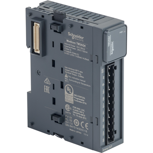 Schneider Electric-TM3AQ4-Modicon TM3, module 4 sorties analogiques, -10-0-10V, 0/4-20mA, à vis
