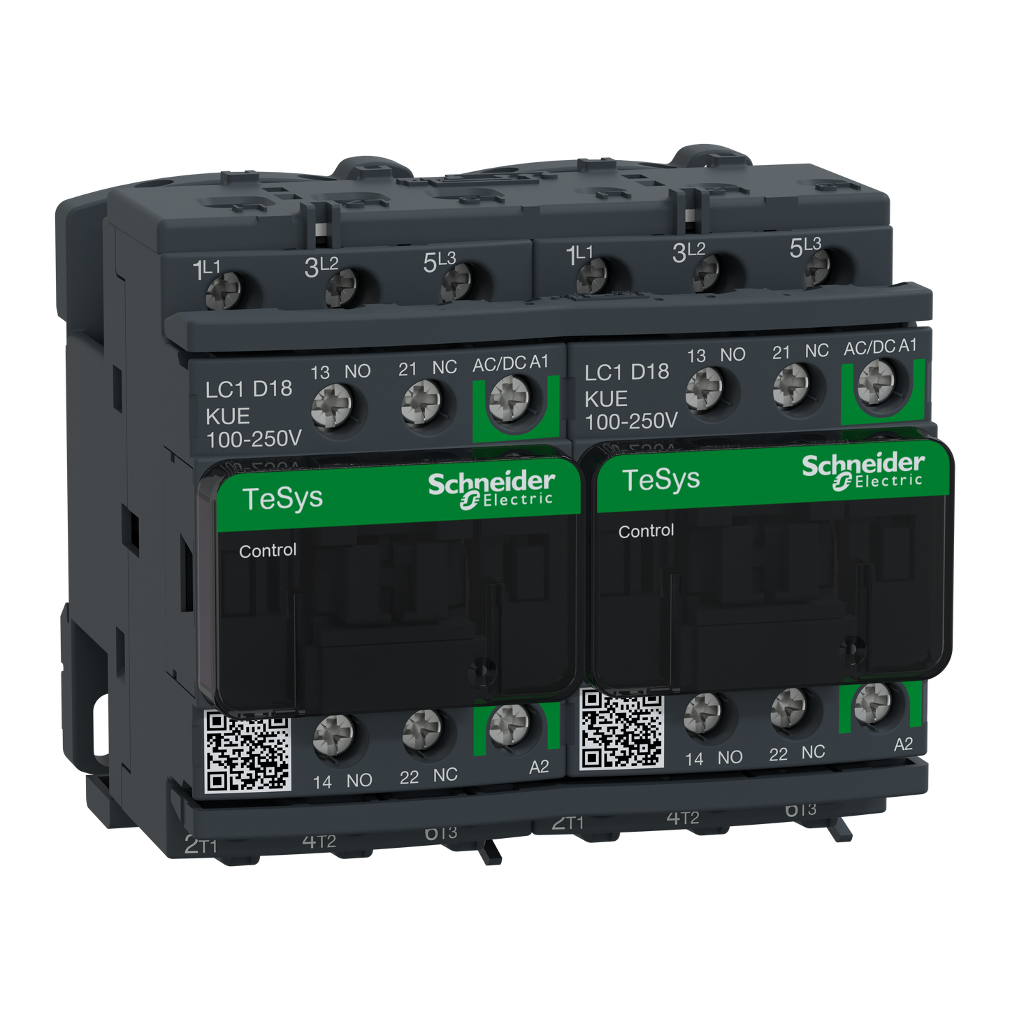 Schneider Electric-LC2D18KUE-TeSys D - contacteur inverseur - 3P(3 NO) - AC3 - <= 440V 18A - 100 à 250Vca-cc
