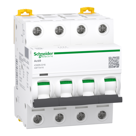 Schneider Electric-A9F75416-Acti9 iC60N - Disjoncteur - 4P - 16A - Courbe D - 400Vca - 6000A/10kA