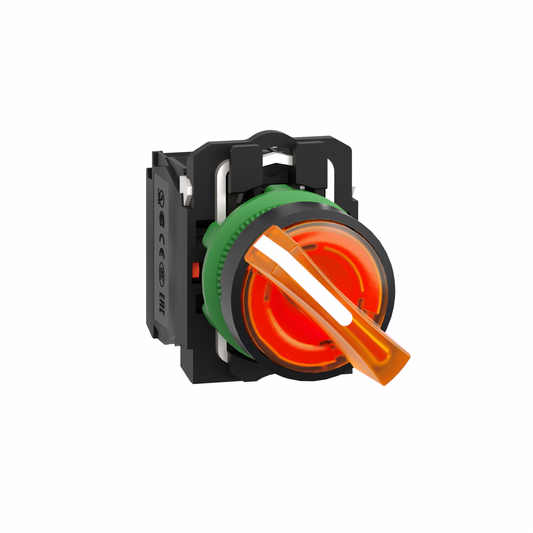 Schneider Electric-XB5AK125B5-Harmony XB5 - bouton à manette lum - Ø22 - 2 pos fix - orange - 1O+1F - 24V