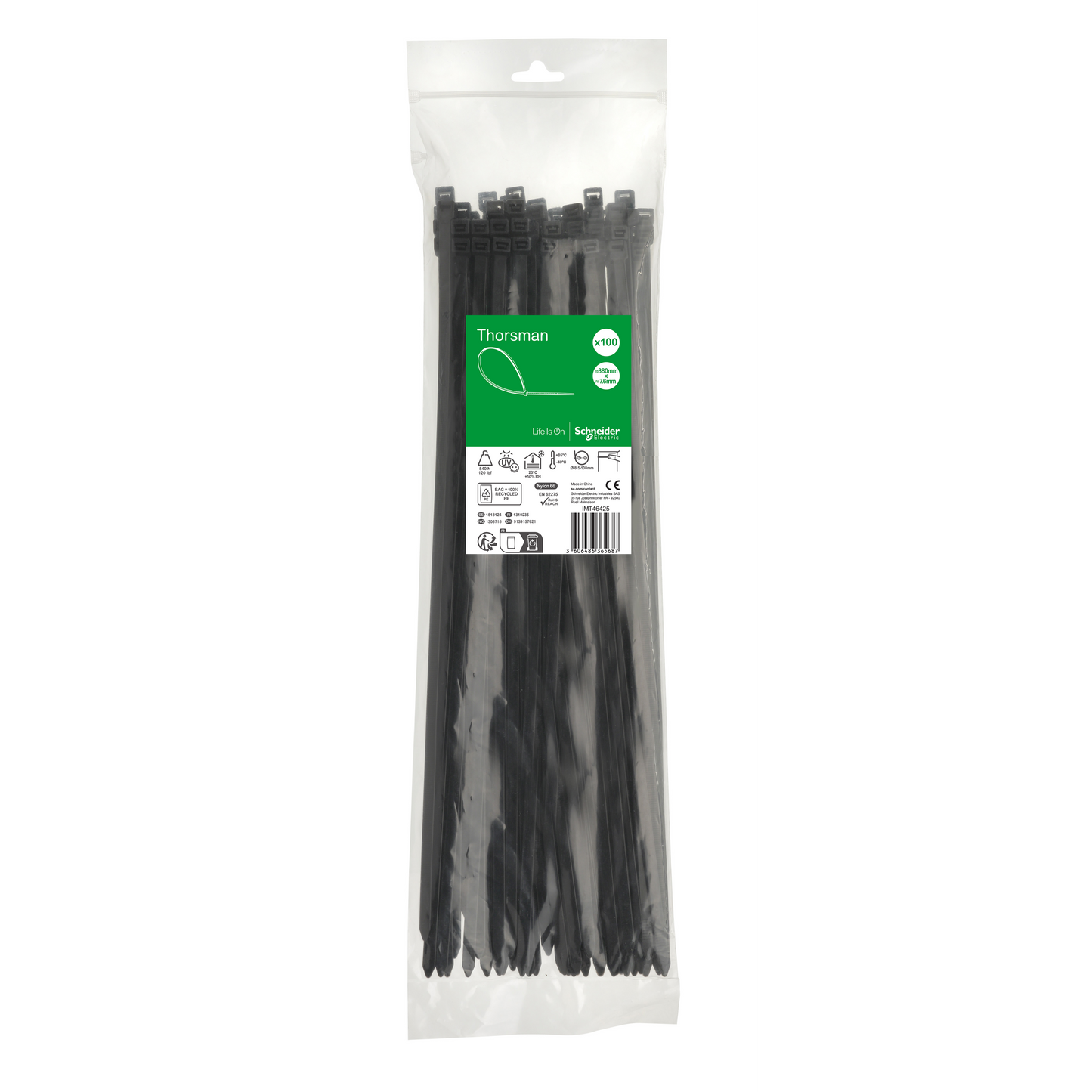 Schneider Electric-IMT46425-Thorsman colliers de serrage 380x7.6 Noir, 100p