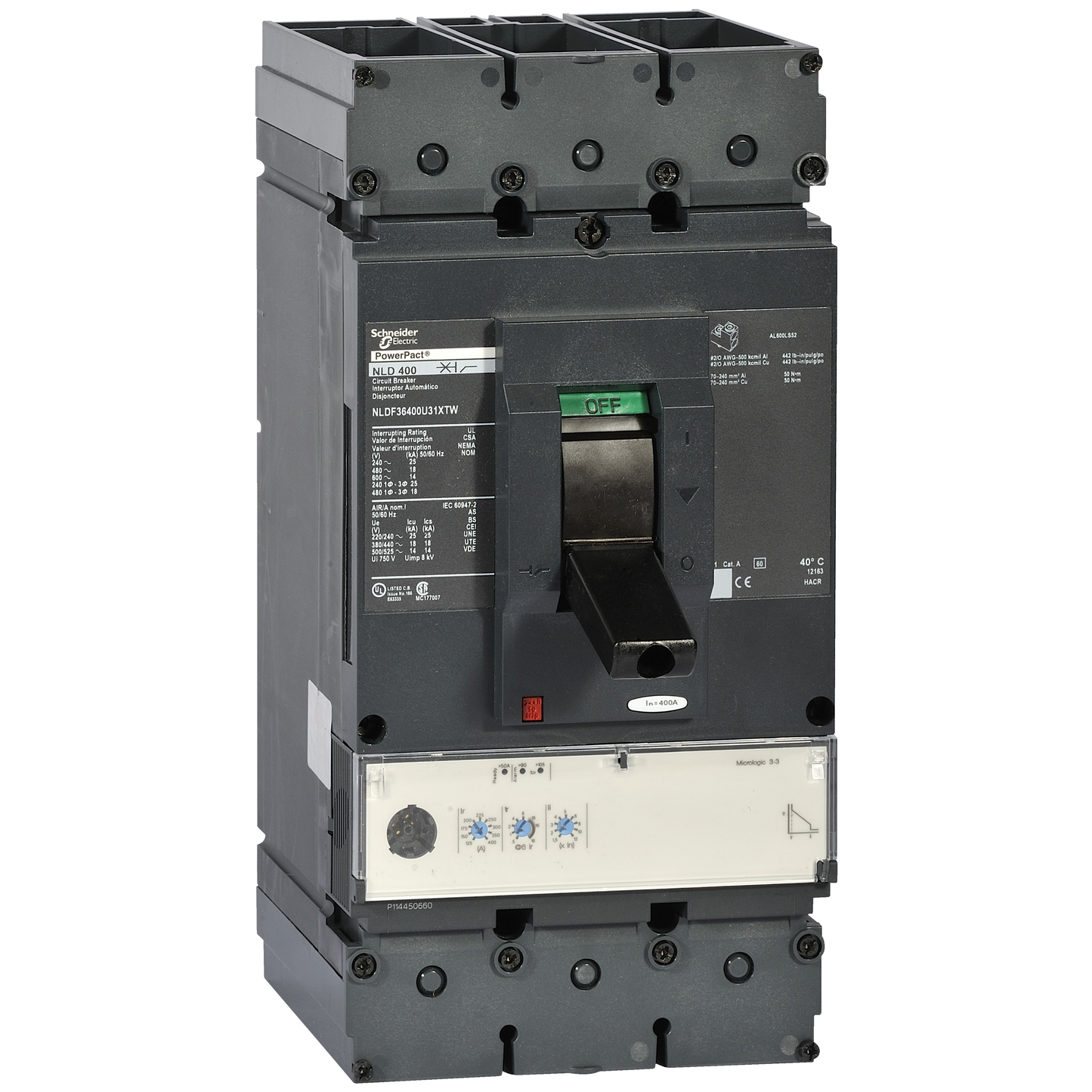 Schneider Electric-NLJF36250U31XTW-PowerPact L - disjoncteur 600A - sans bornes - 65kA Micrologic 3.3 250A 3P 3d