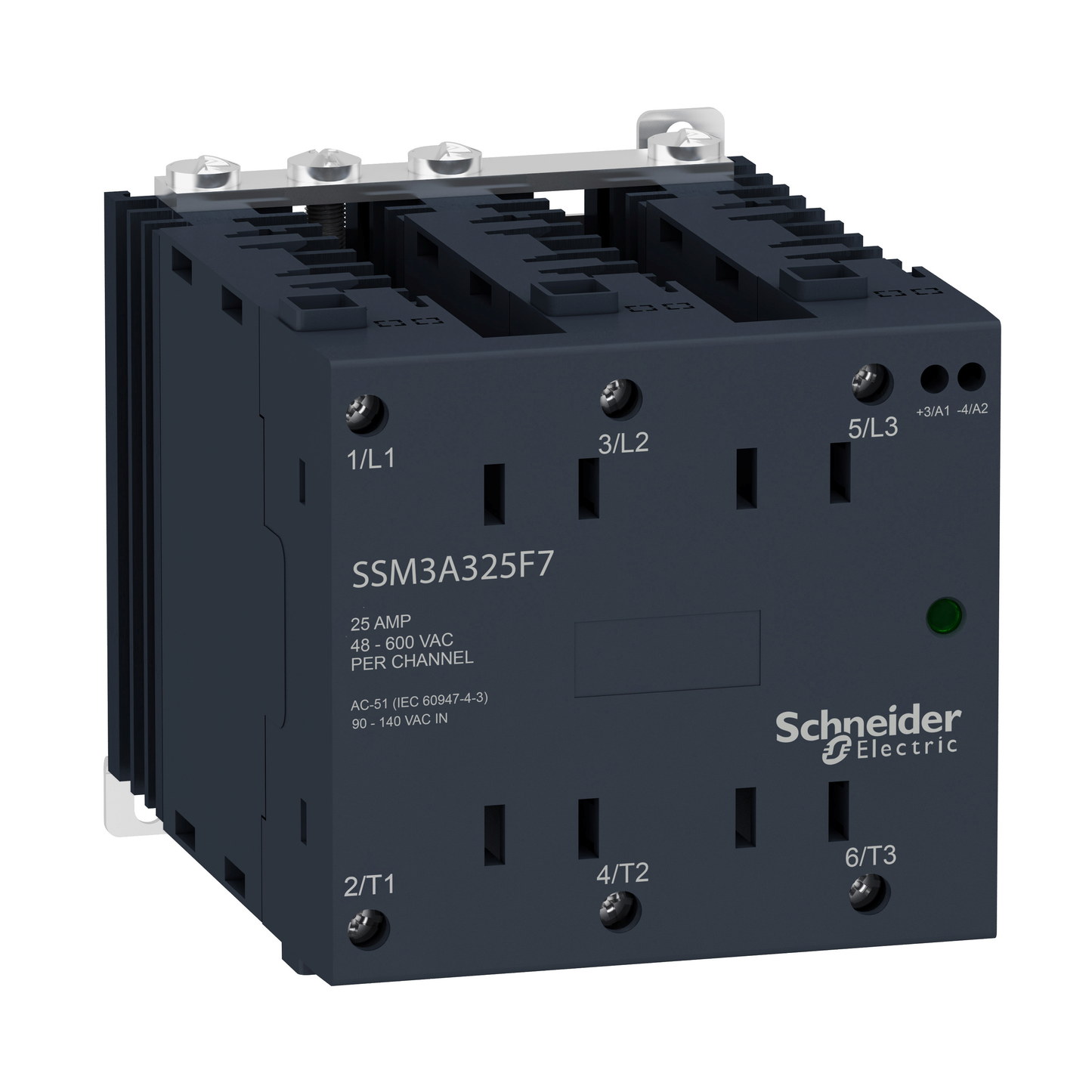 Schneider Electric-SSM3A325F7-Harmony - relais statique - rail DIN - entrée 90-140Vca/sortie 48-600Vca - 25A