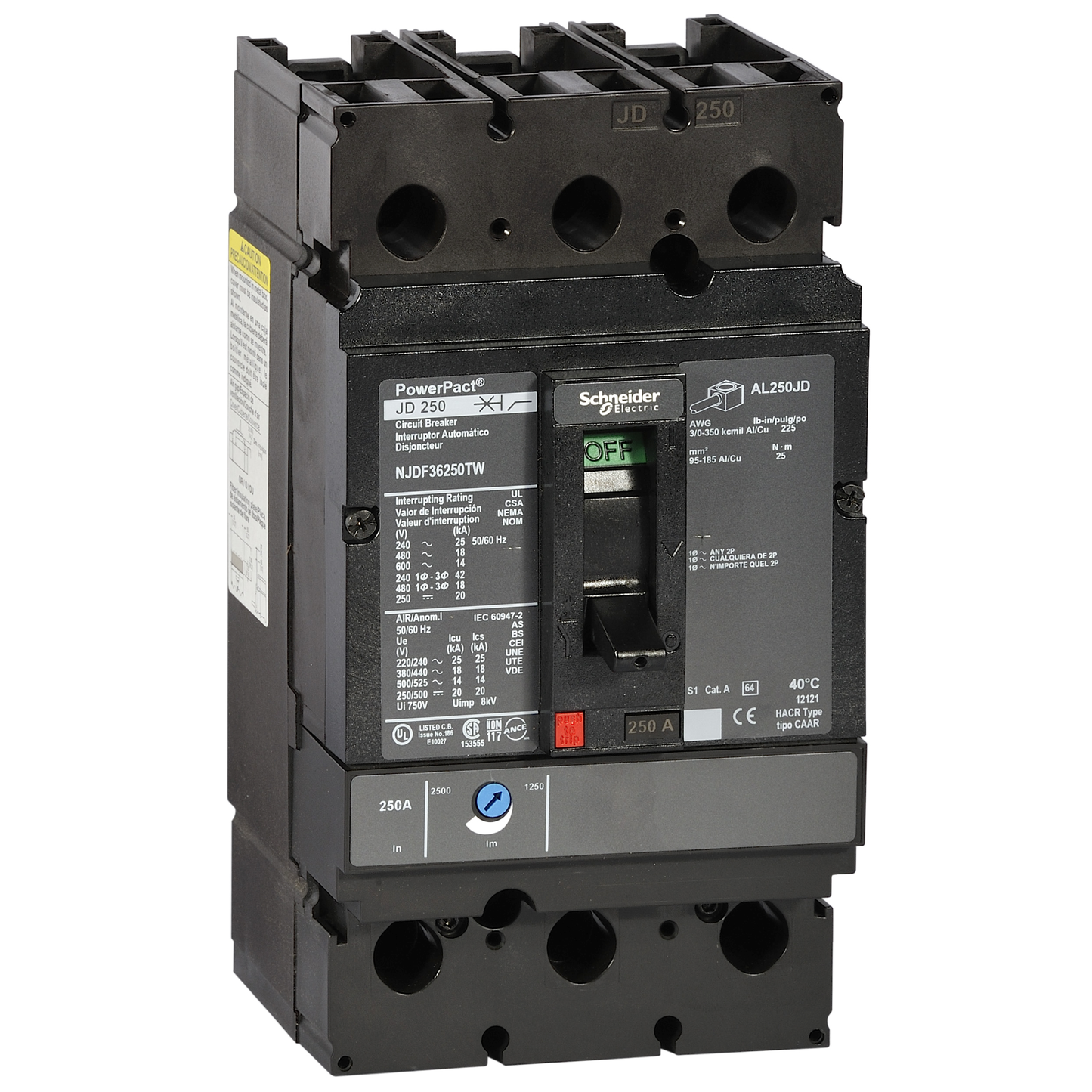 Schneider Electric-NJJF36200TW-PowerPact J - disjoncteur 250A - sans bornes - 65kA - TMD - 200 A - 3P 3d