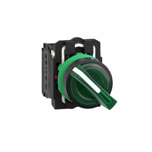 Schneider Electric-XB5AK123B5-Harmony XB5 - bouton à manette lumin - Ø22 - 2 pos fix - vert - 1O+1F - 24V