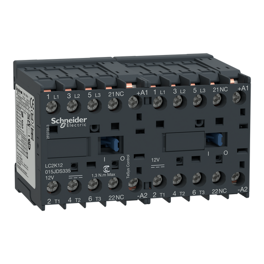 Schneider Electric-LC2K12015JDS335-TeSys K - contacteur inv. EN 60335 3P(3 NO) + 1NF - AC3 <=440V 12A - 12Vcc - CI