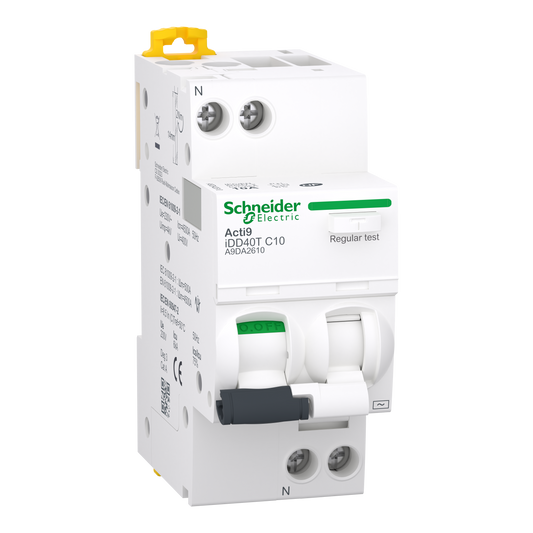 Schneider Electric-A9DA2610-Acti9 iDD40T - Disjoncteur dif. - 1P+N 10A - Crb C - 4500A/6kA - 30mA - Type AC