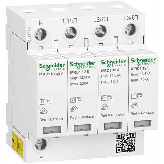 Schneider Electric-A9L16482-Acti9 - Parafoudre iPRD1 12,5r - 3P+N - Débro T1 - 350V - report signal - TT/TN